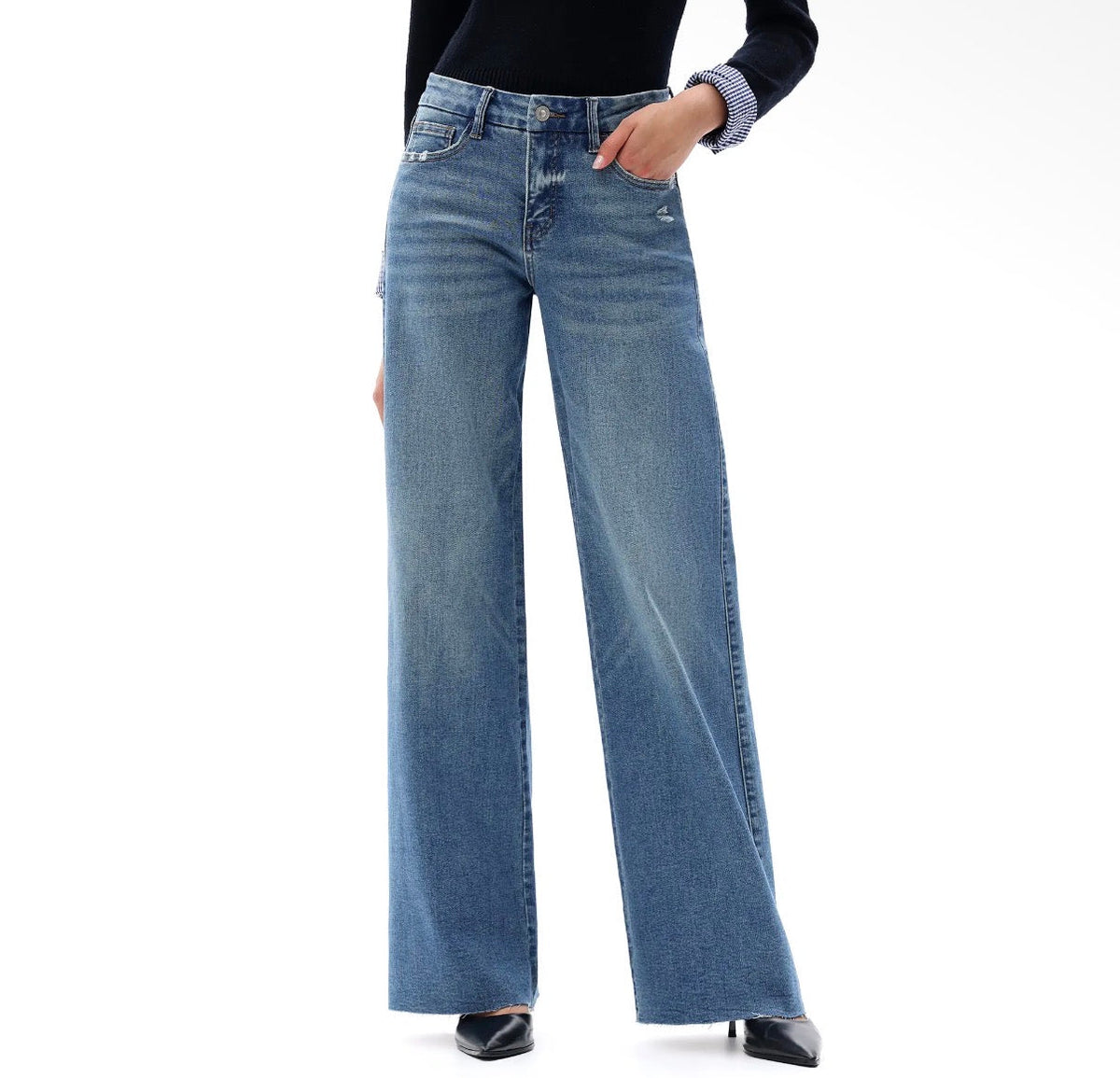 Medium-wash wide-leg jeans styled for everyday outfits