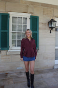 Women's Burgundy Pleated Button-Front Blouse - The Everyday Blouse