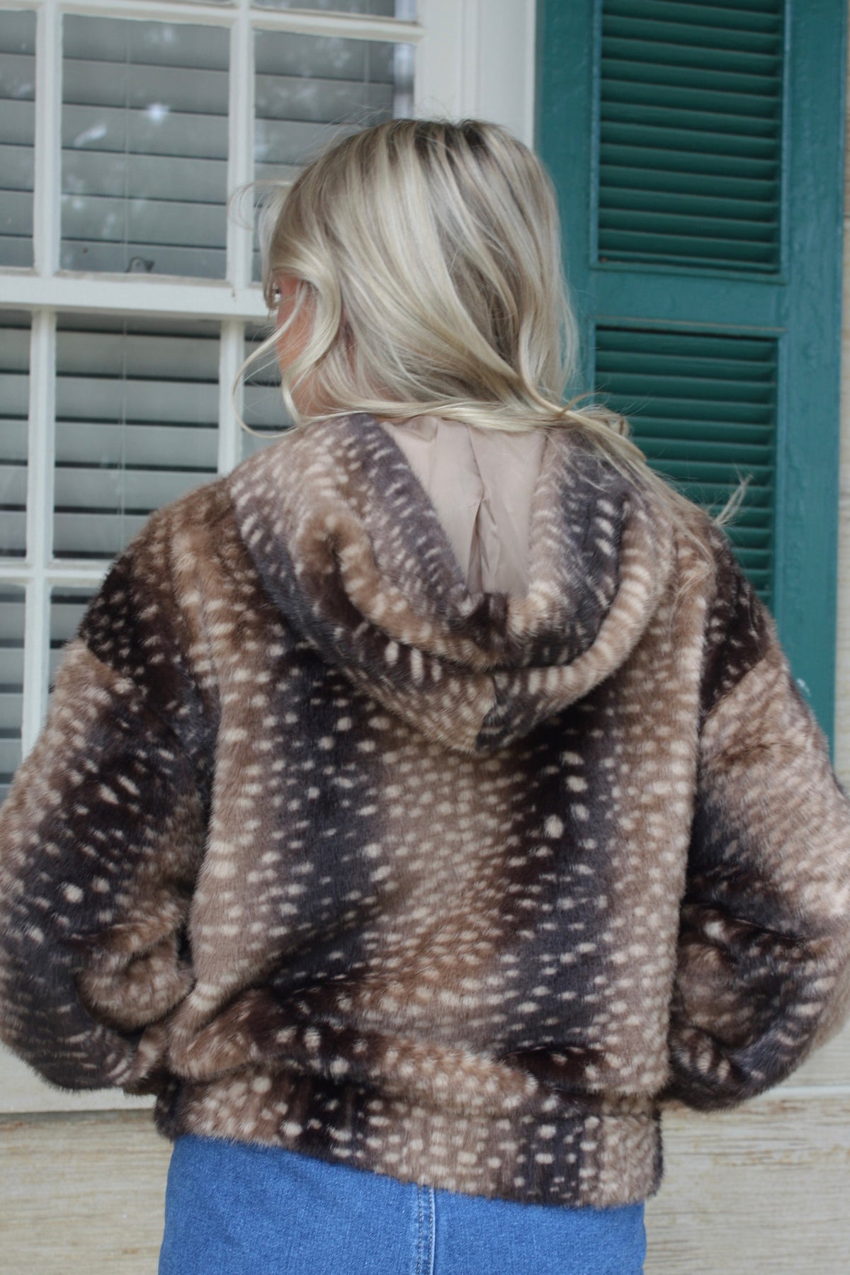 Women's Brown Spotted Faux Fur Zip-Up Jacket
