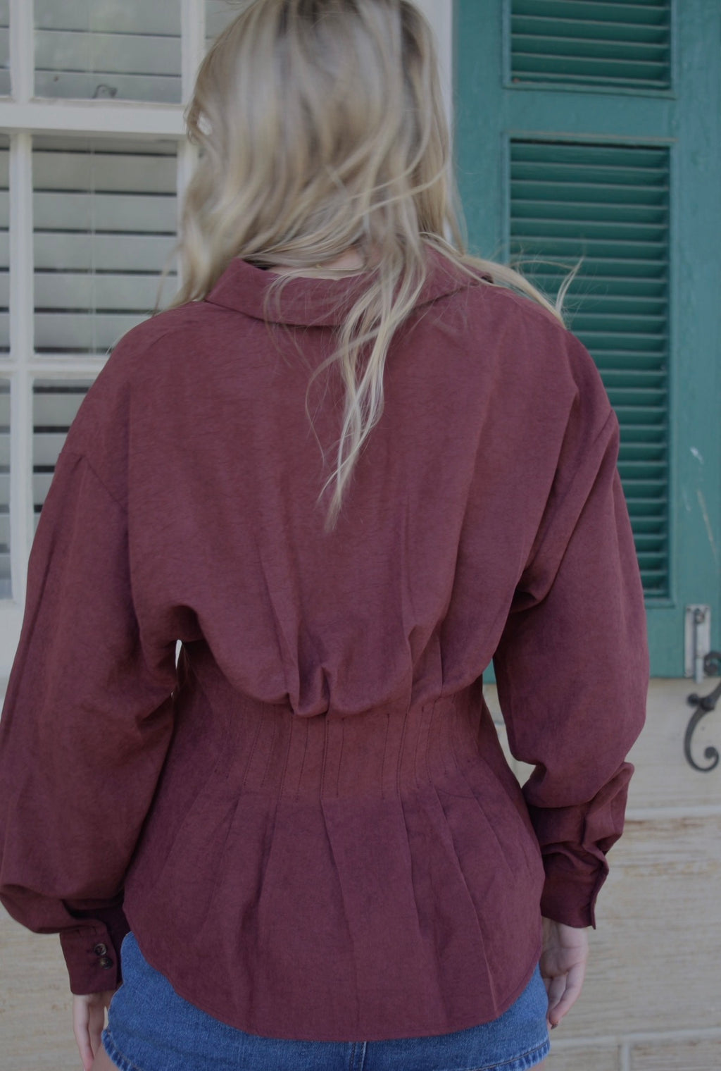 Women's Burgundy Pleated Button-Front Blouse - The Everyday Blouse