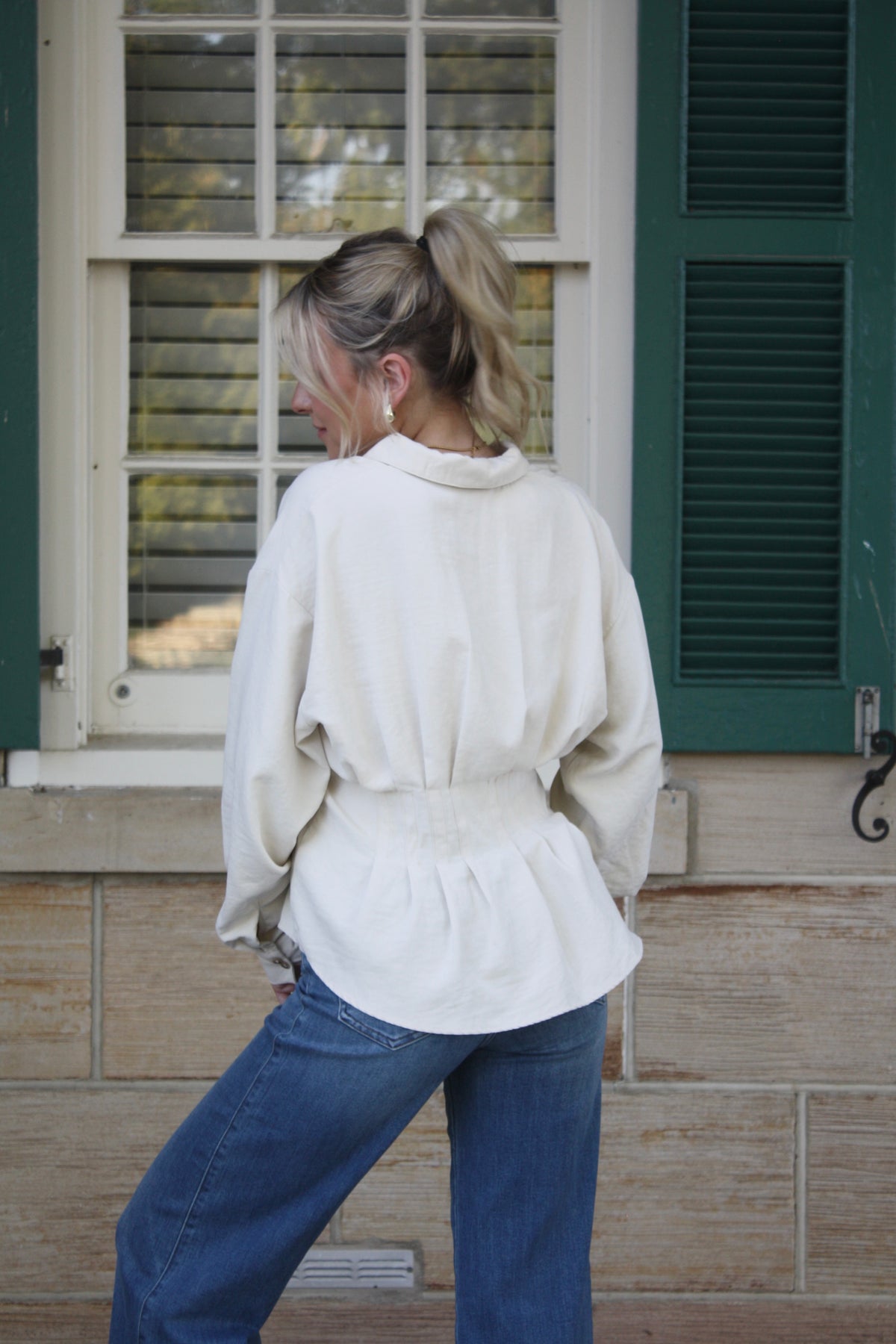 Women's Cream Pleated Button-Front Blouse - The Everyday Blouse