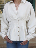 Women's Cream Pleated Button-Front Blouse - The Everyday Blouse