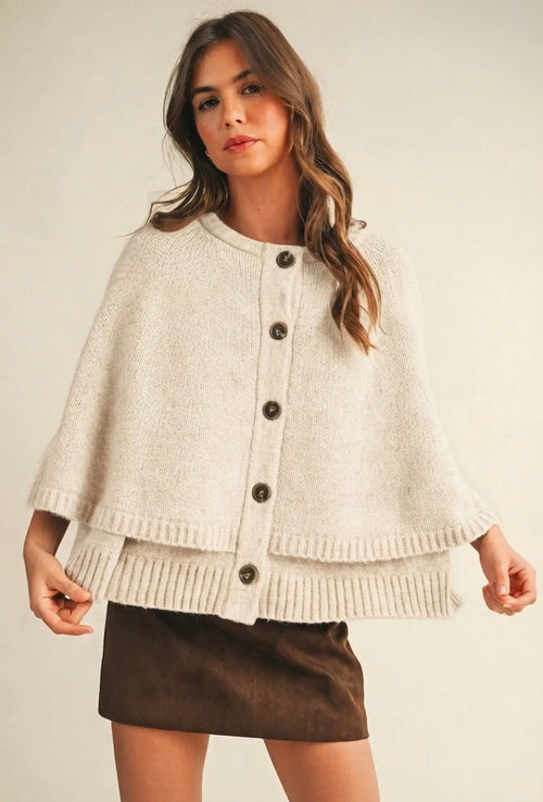 Ivory knit cape cardigan front view